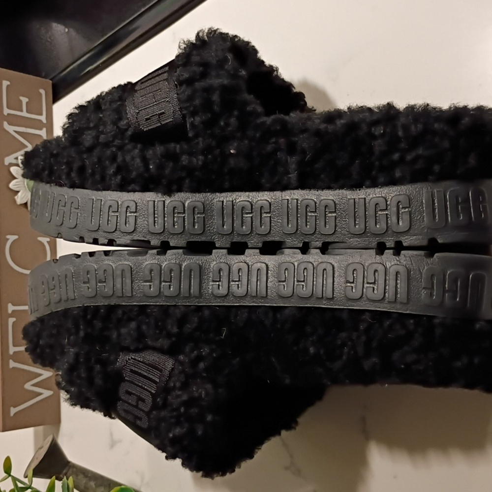 UGG Black Fluffy Slide Platform Slides Slippers - image 6